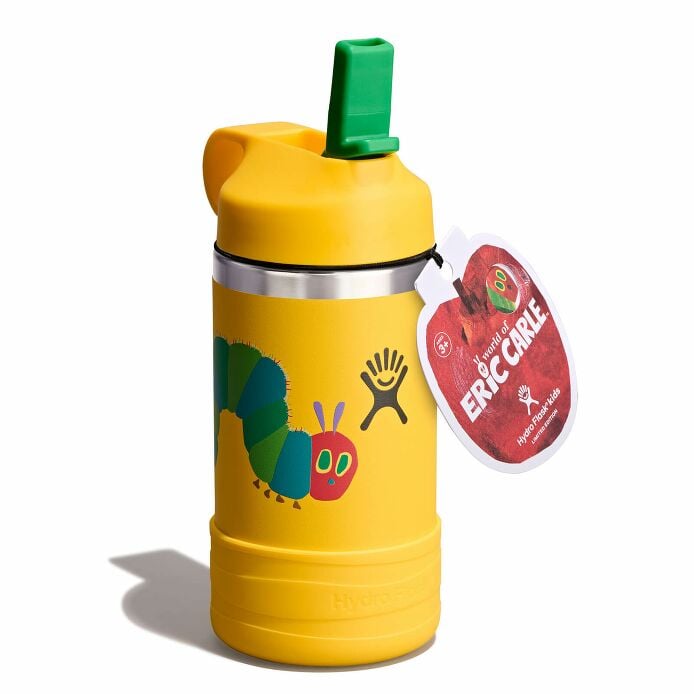 kids-12-oz-bottle-world-of-eric-carletm-s3 le26-w12-1000-kids-12-oz-wide-straw-cap-and-boot-yellow-caterpillar-angled-lid-open-withtag_1.jpg